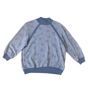 Cricket Lane blue rose print vintage sweater made in USA medium